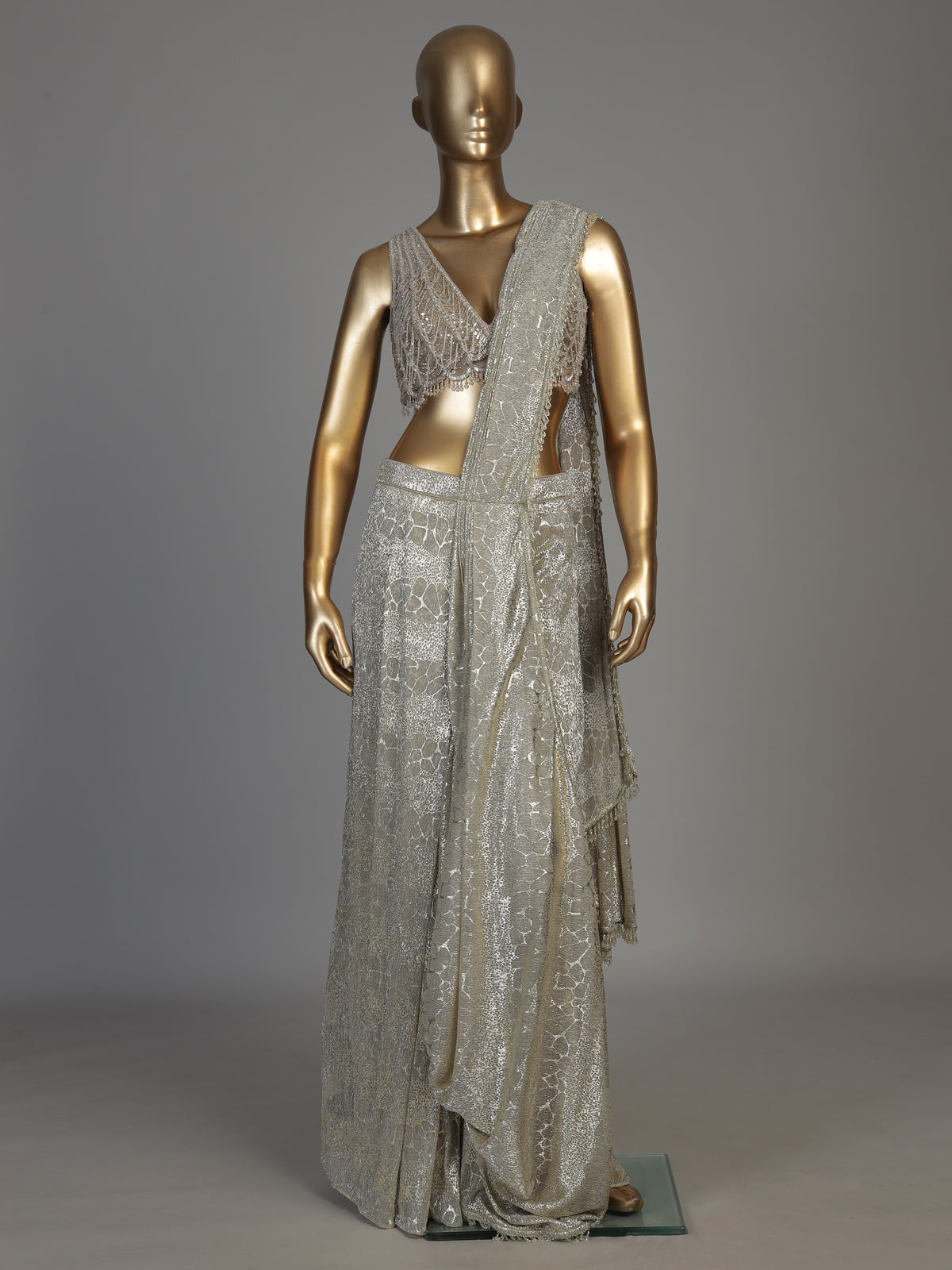 Beige women dazzling lurex ready to wear saree