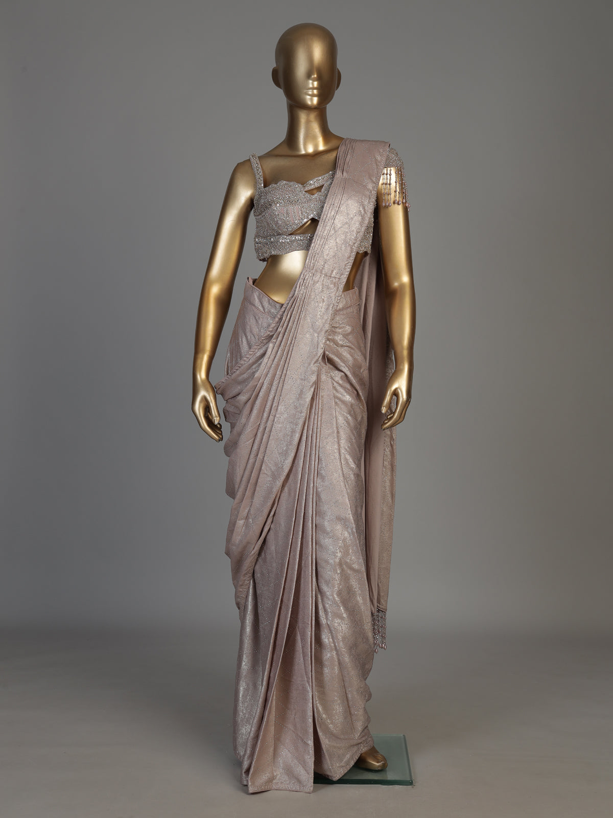 Onion pink women dreamy shimmer ready to wear saree