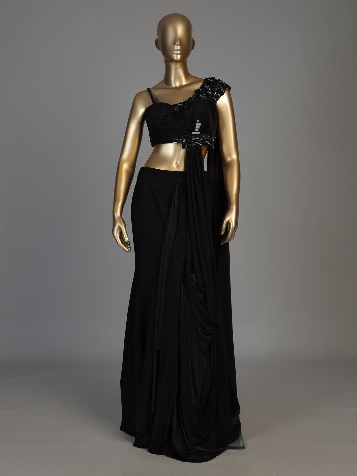 Black women sculpted glam ready to wear saree