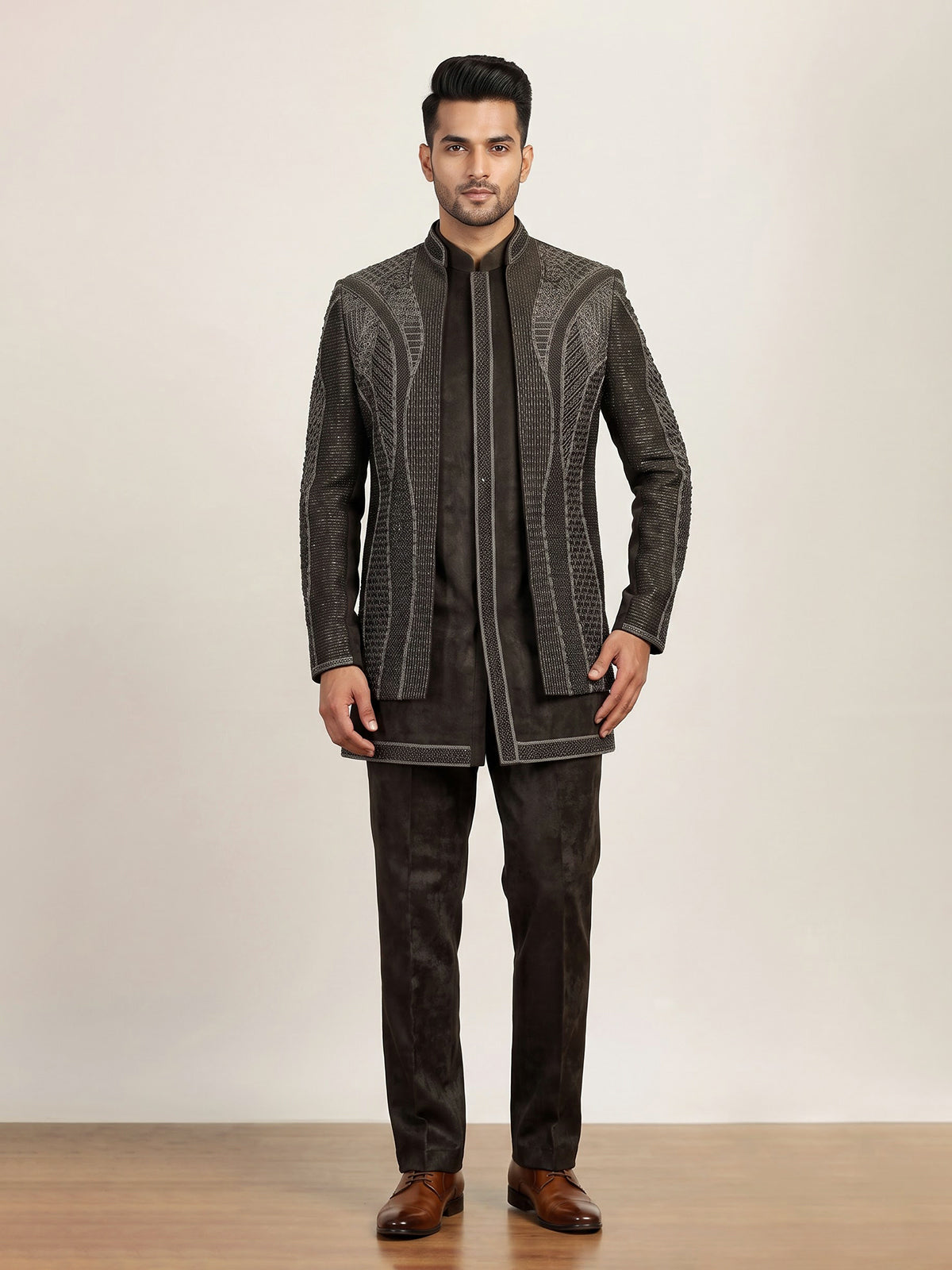 Black men sculpted embellished indo western