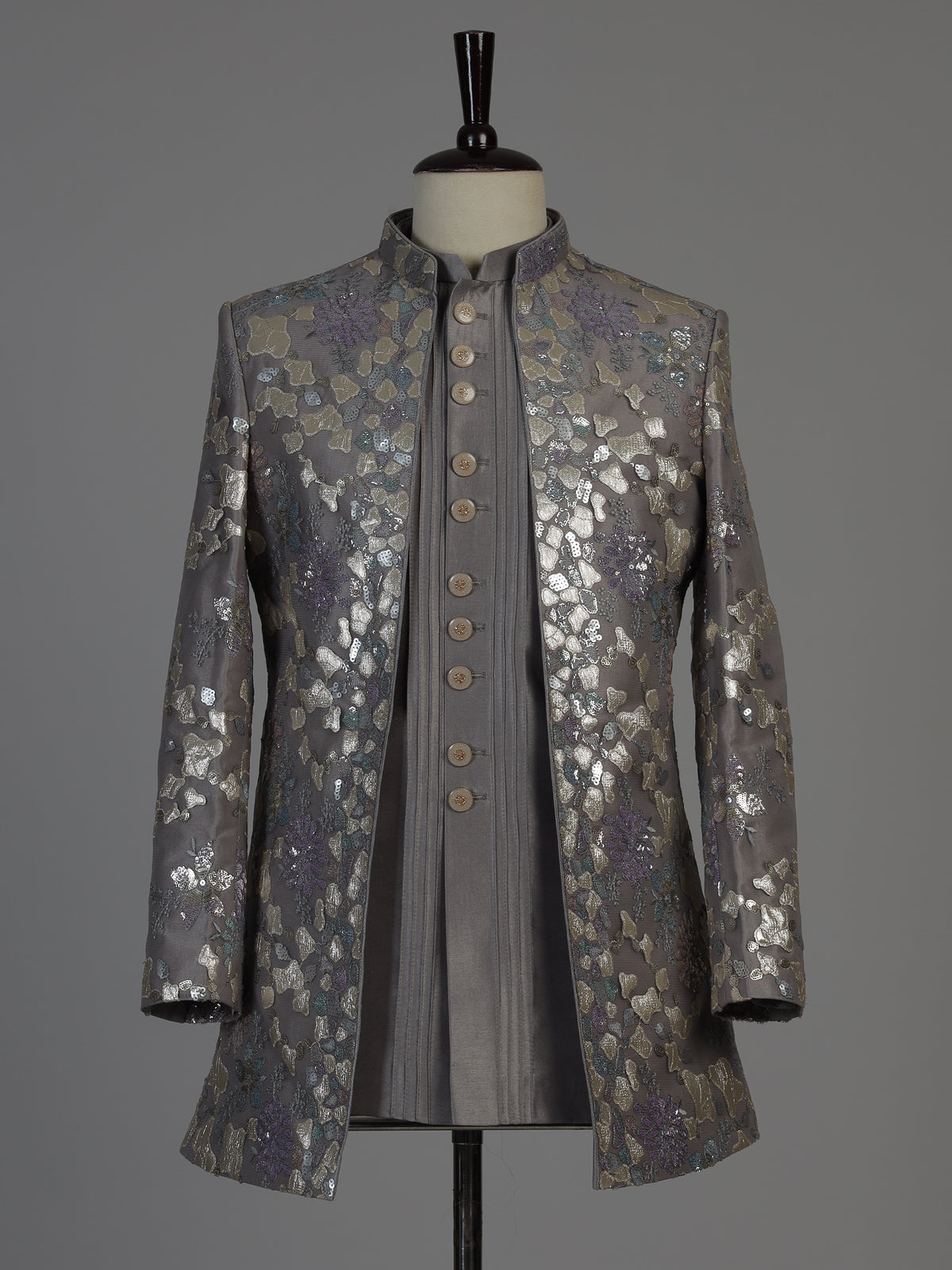 Grey men abstract metallic bandhgala indo western