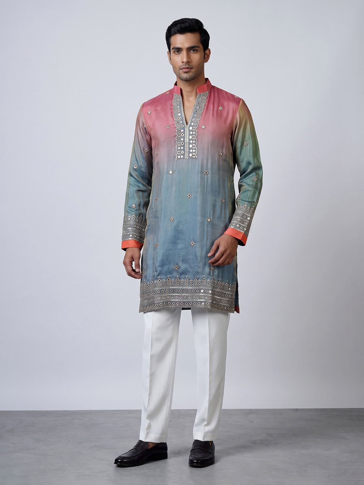 Pastel blue men abhla embellished kurta pajama