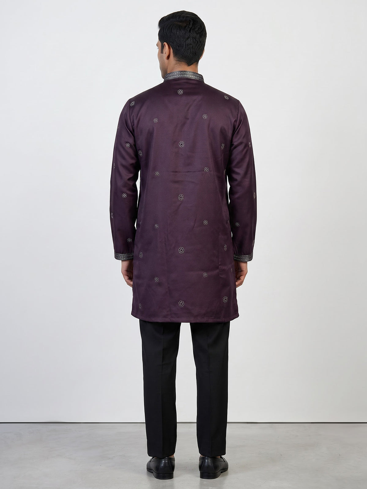 Wine men charcoal leaf kurta suit