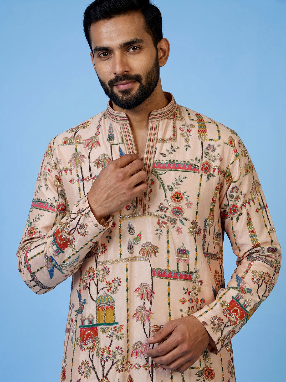 Onion pink men mughal court kurta suit