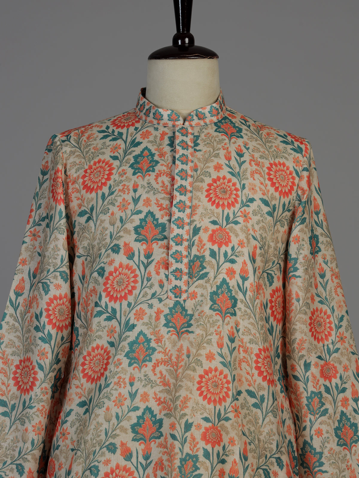 Cream men mughal garden kurta suit