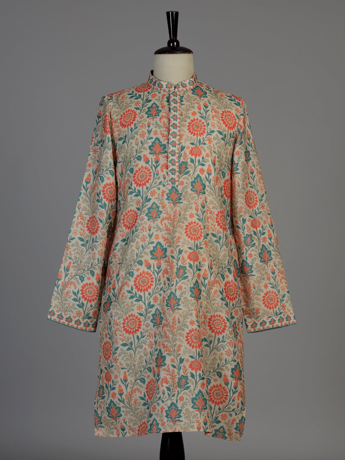 Cream men mughal garden kurta suit