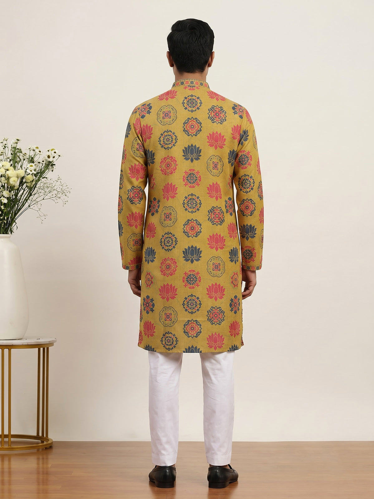 Yellow men lotus mandala kurta pajama