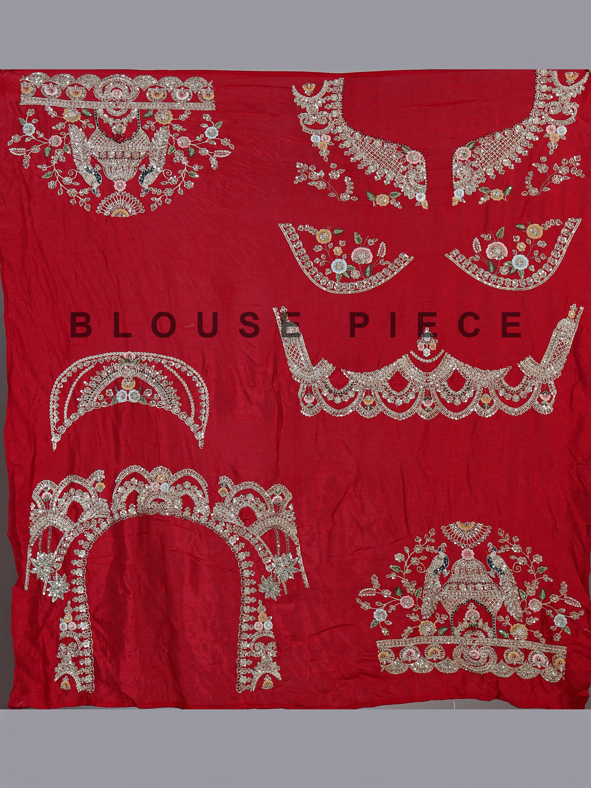 Red raw silk unstitched bridal lehenga choli with artistic detailing