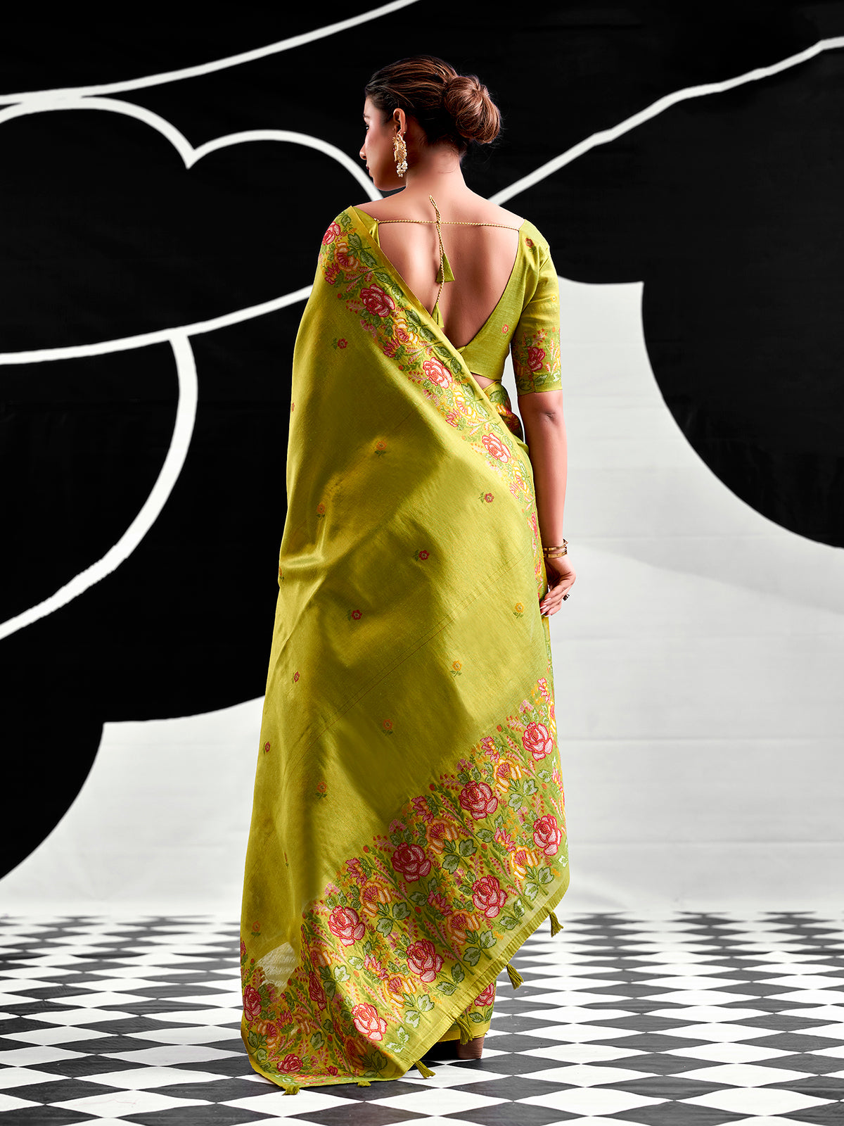 Green premium floral tissue silk saree