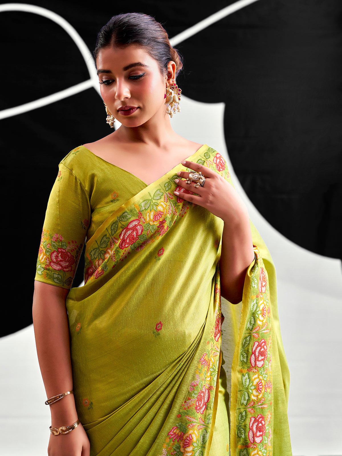 Green premium floral tissue silk saree