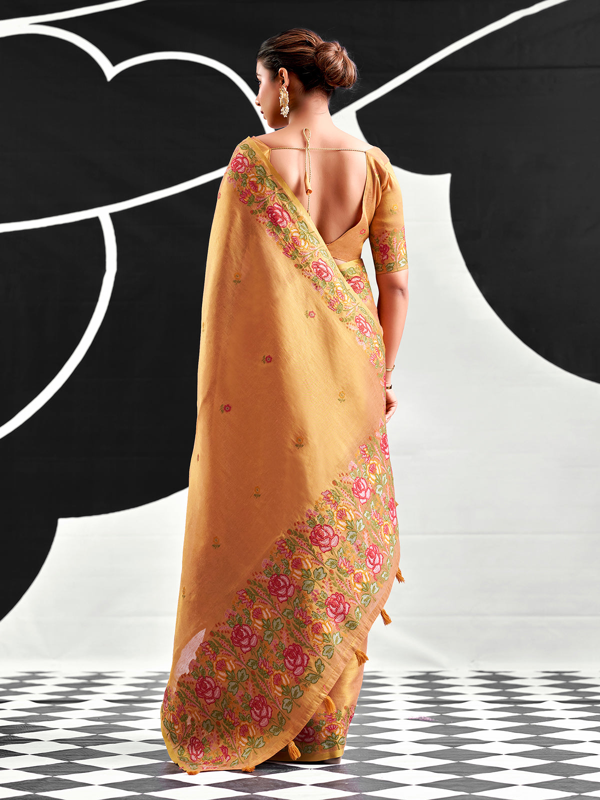 Pastel gold woven tissue silk saree