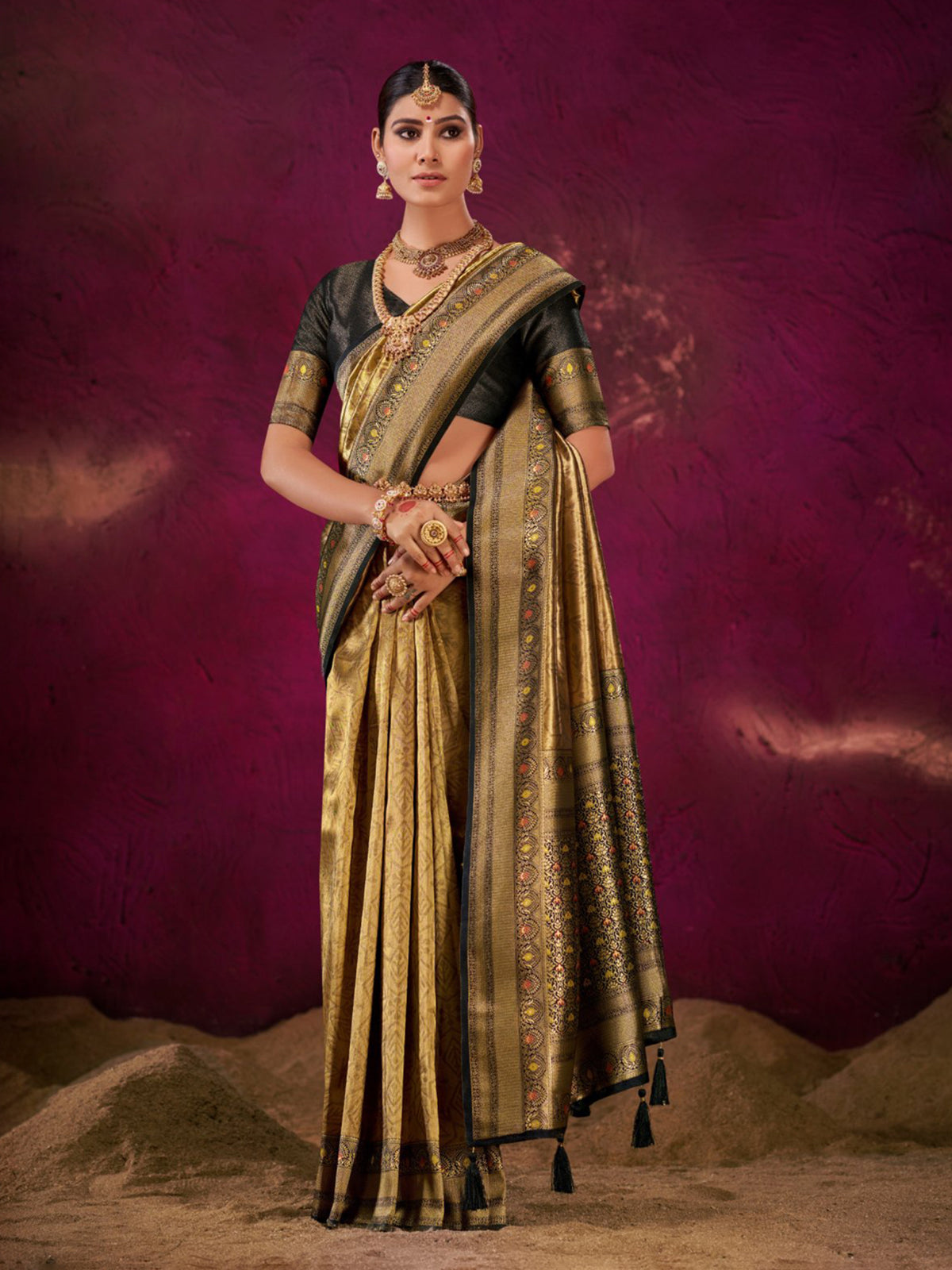 Classic black banarasi katan saree for women