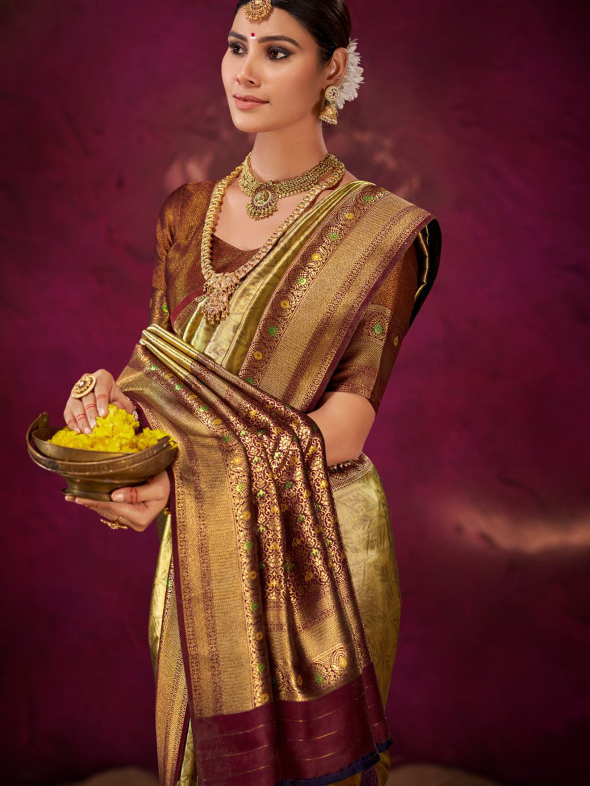 Royal maroon banarasi katan silk saree for women
