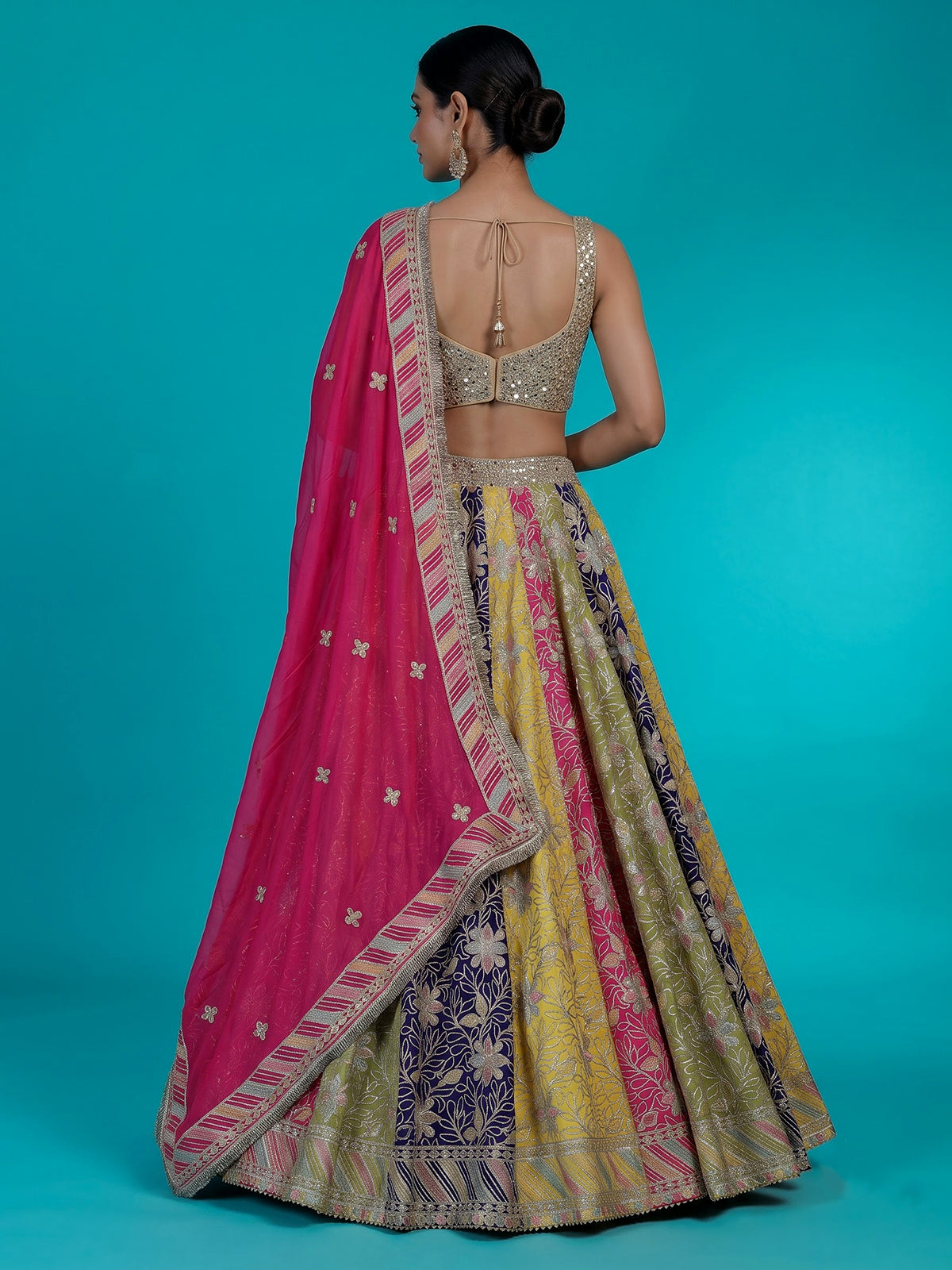 Multicolour silk lehenga choli with vibrant gota aabla craftsmanship
