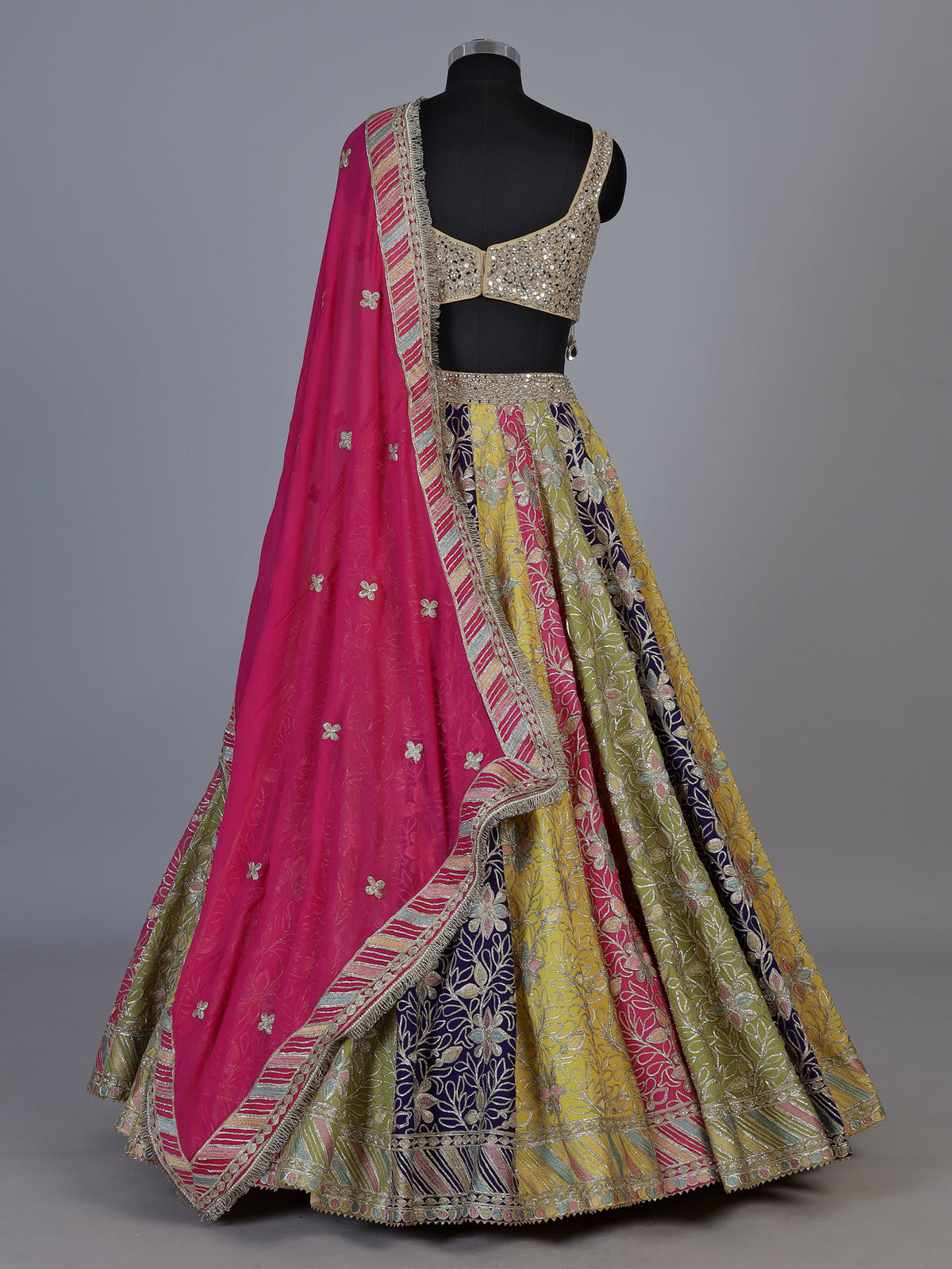 Multicolour silk lehenga choli with vibrant gota aabla craftsmanship