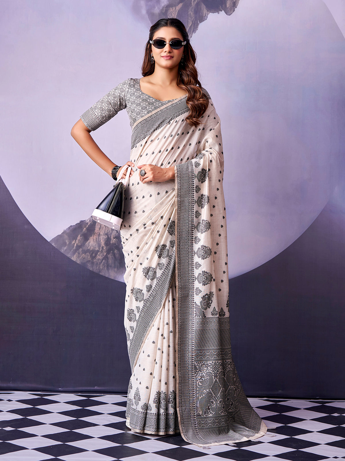 Graceful off white ethnic saree for women