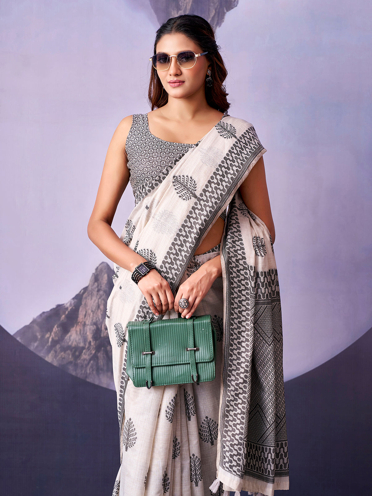 Charming off white designer cotton saree women
