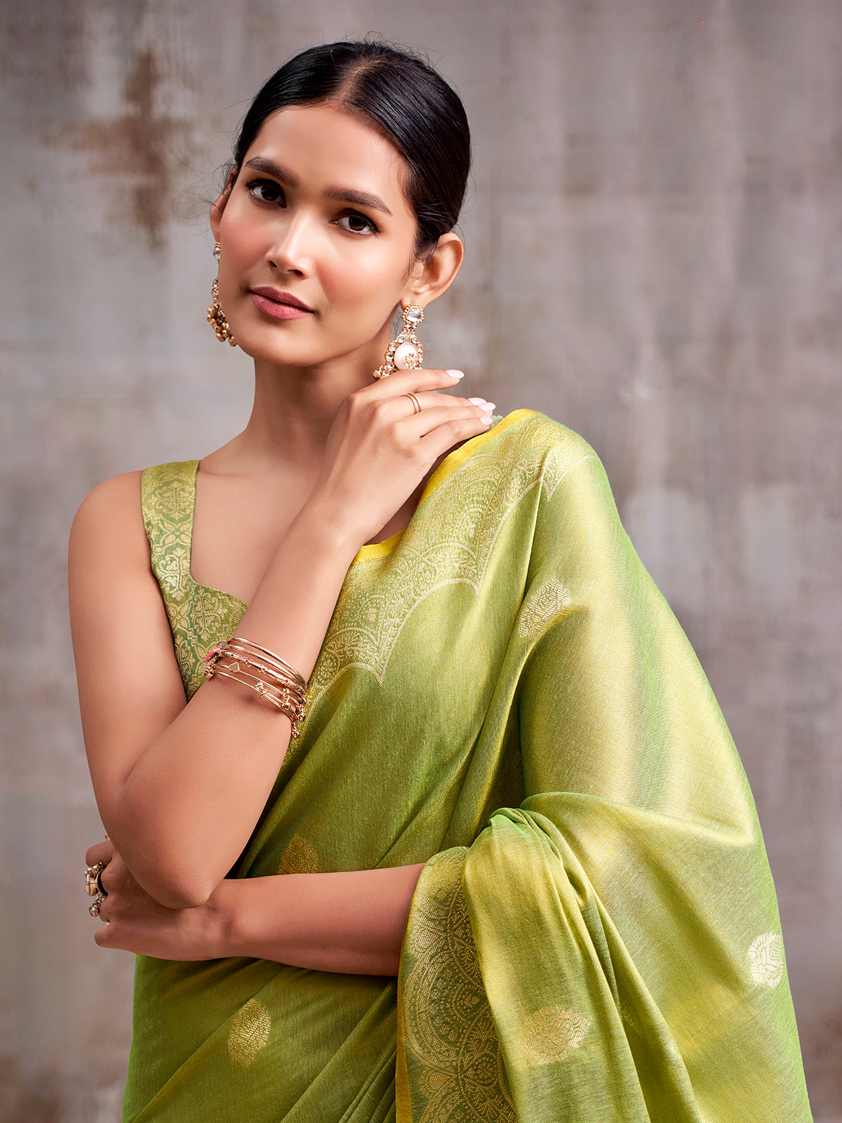 Green heritage woven tissue silk saree women