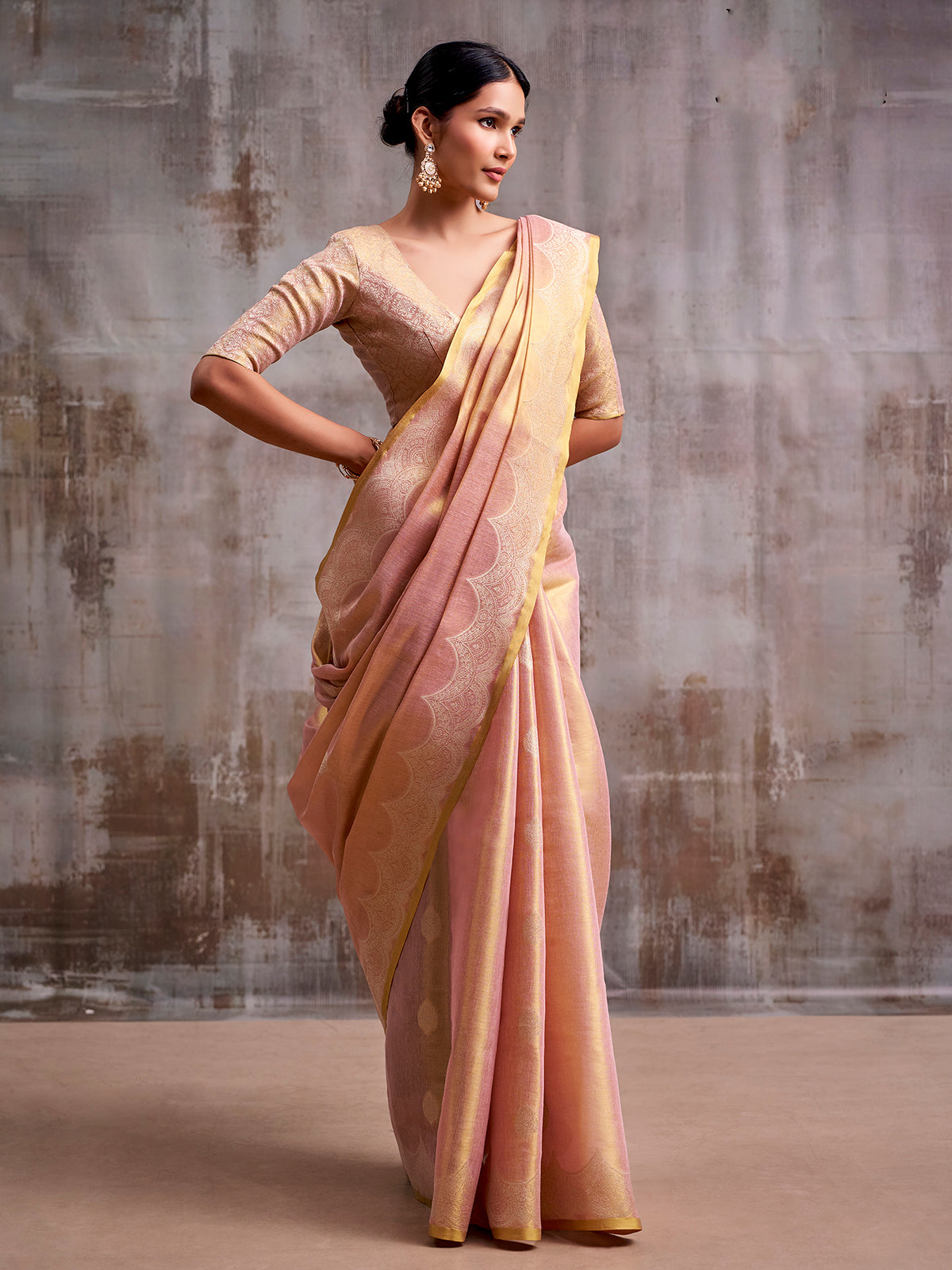 Onion pink graceful tissue silk saree women