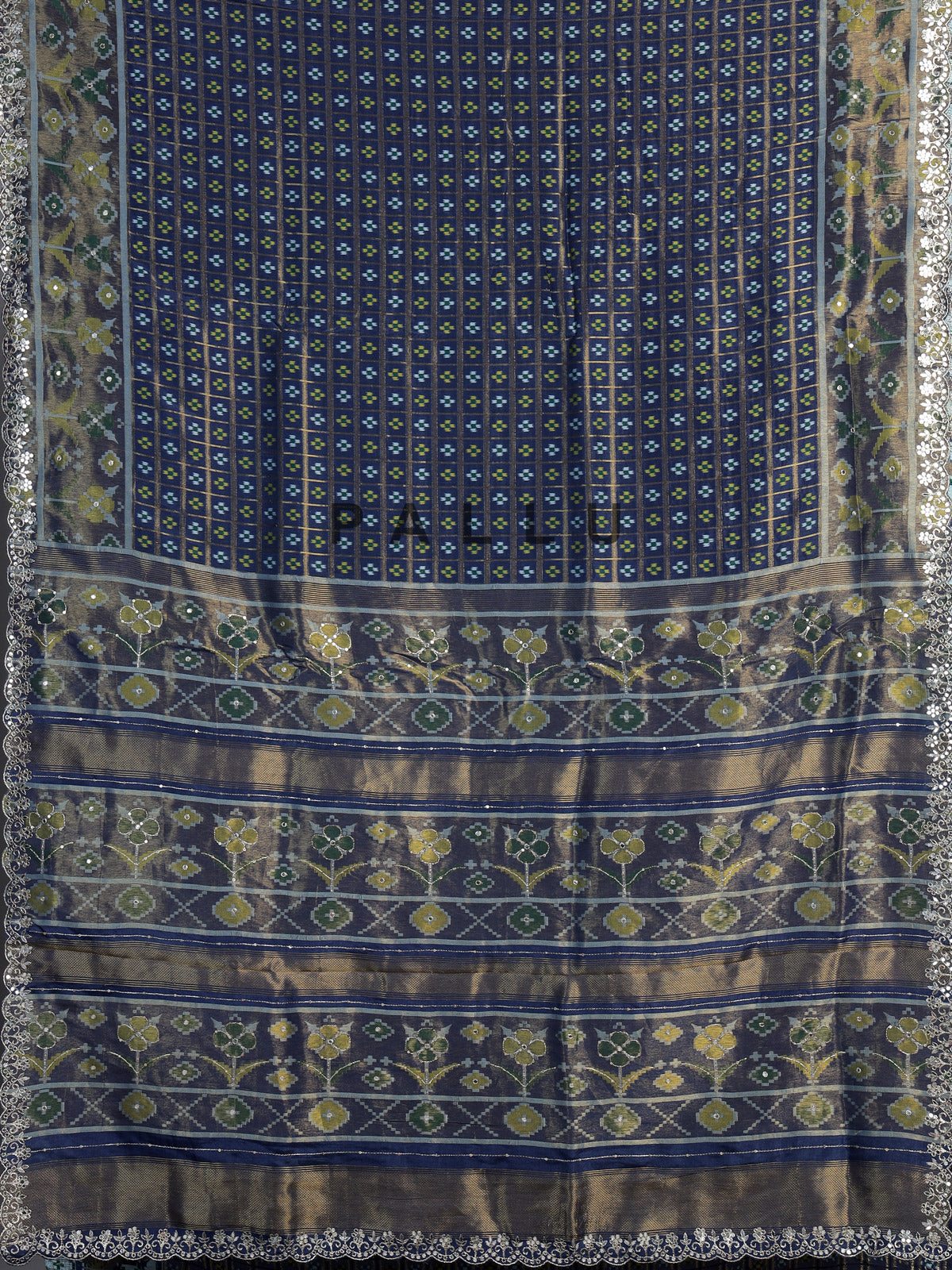 Blue soft silk saree with elegant ikat printed craftsmanship