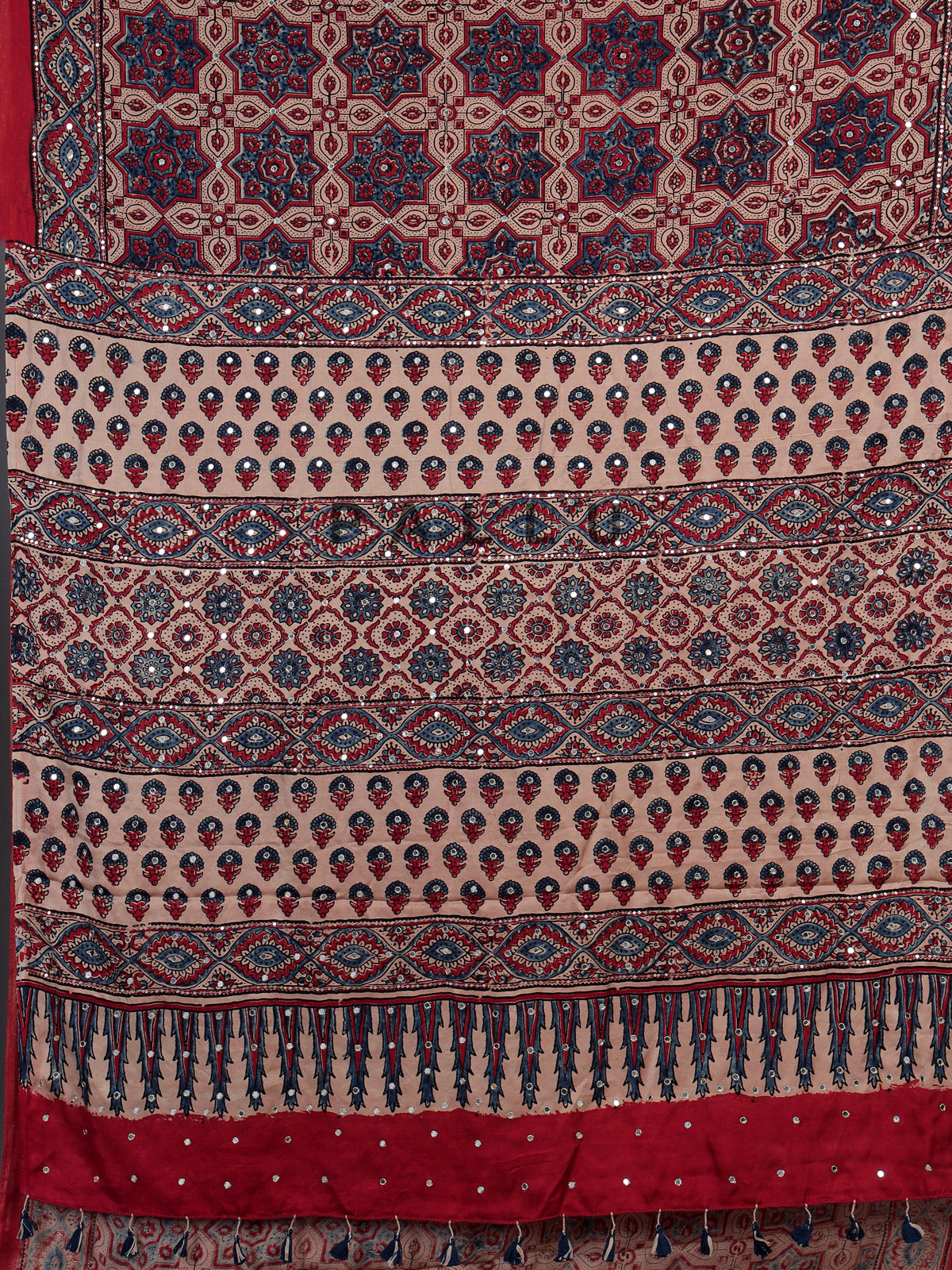 Maroon crepe silk saree with mirror and sequin embellishments