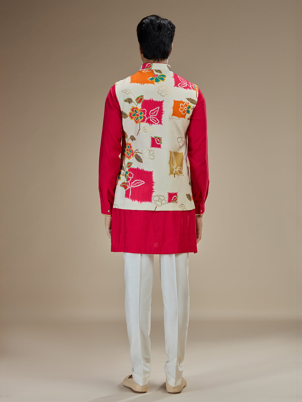 Rani and white printed waistcoat set