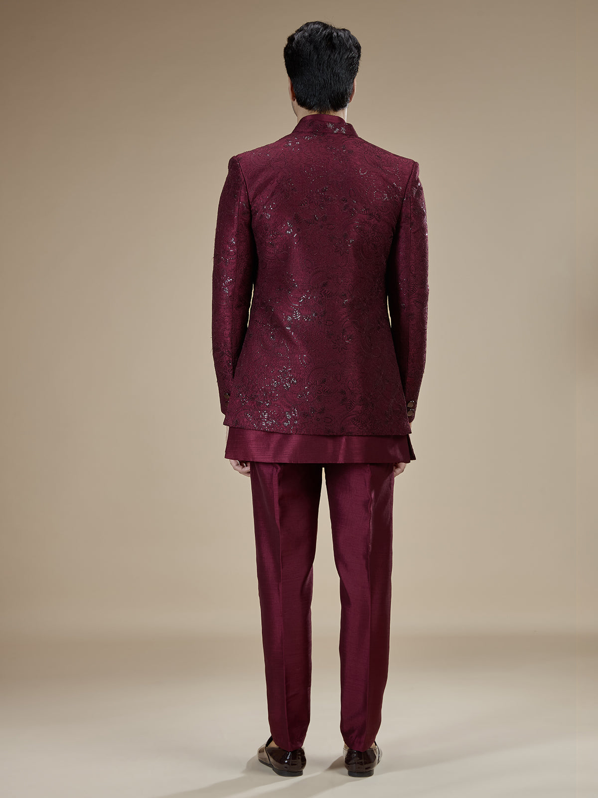 Maroon men layered brooch indo western