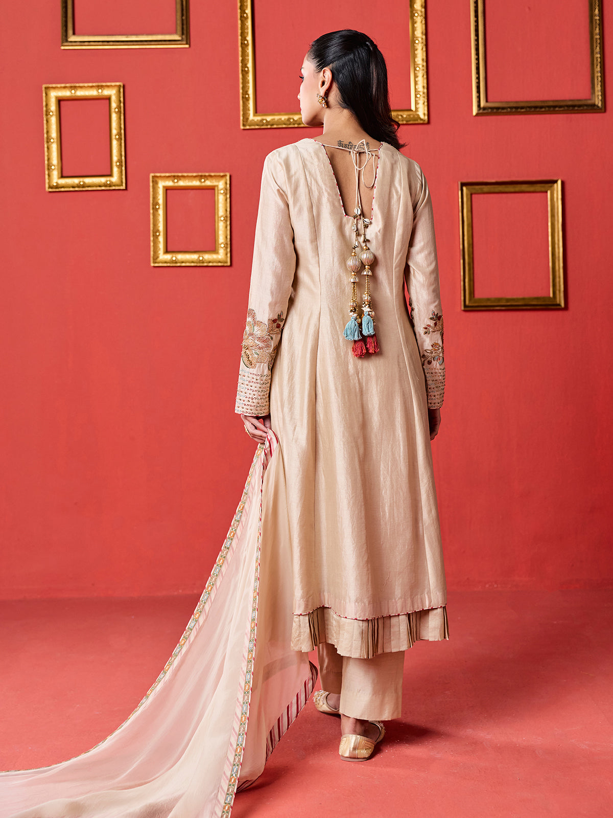 Beige women embellished anarkali suit