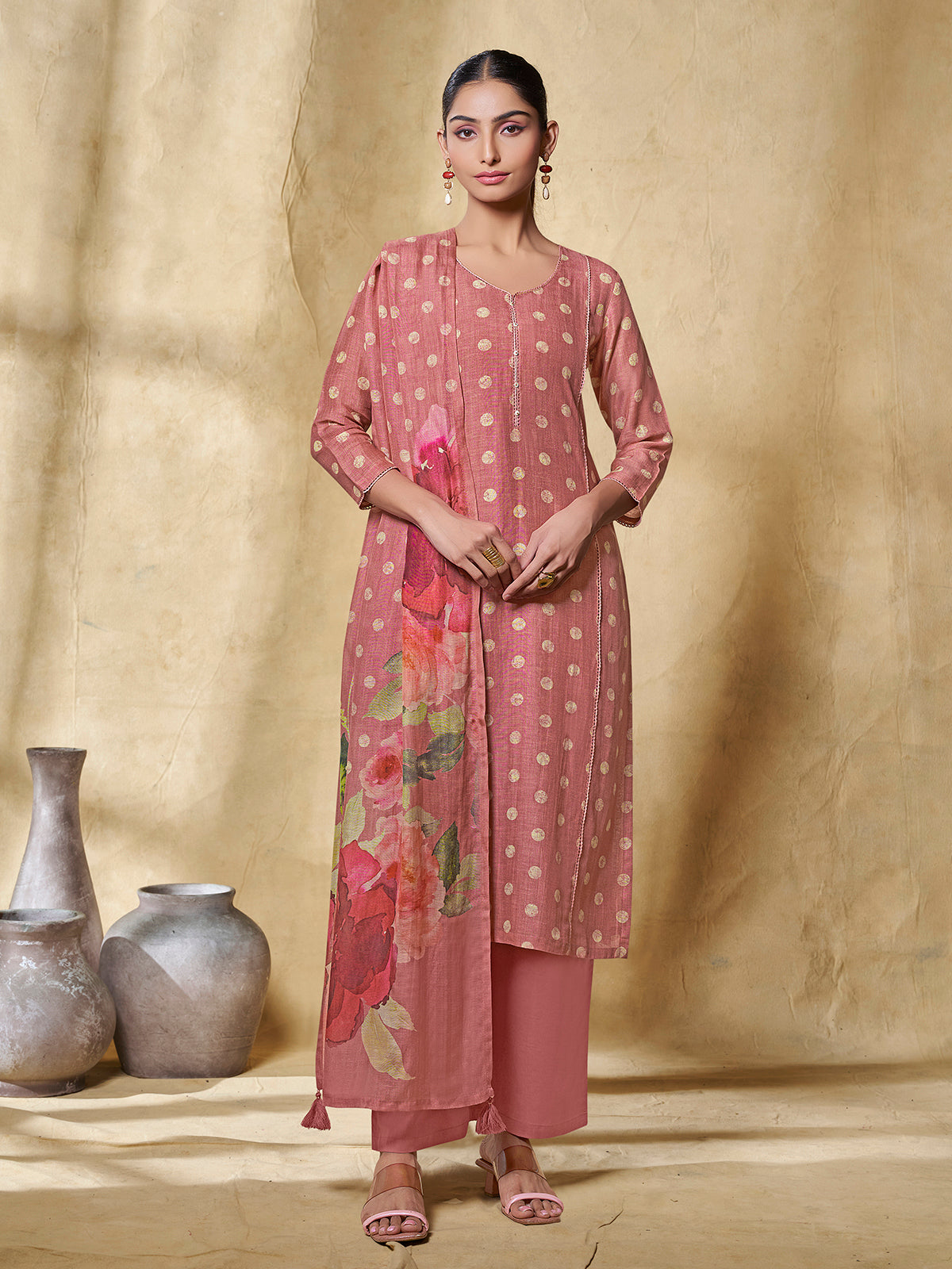 Dusty rose women floral printed kurti set