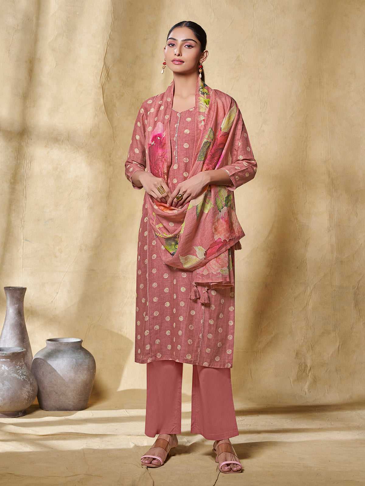 Dusty rose women floral printed kurti set
