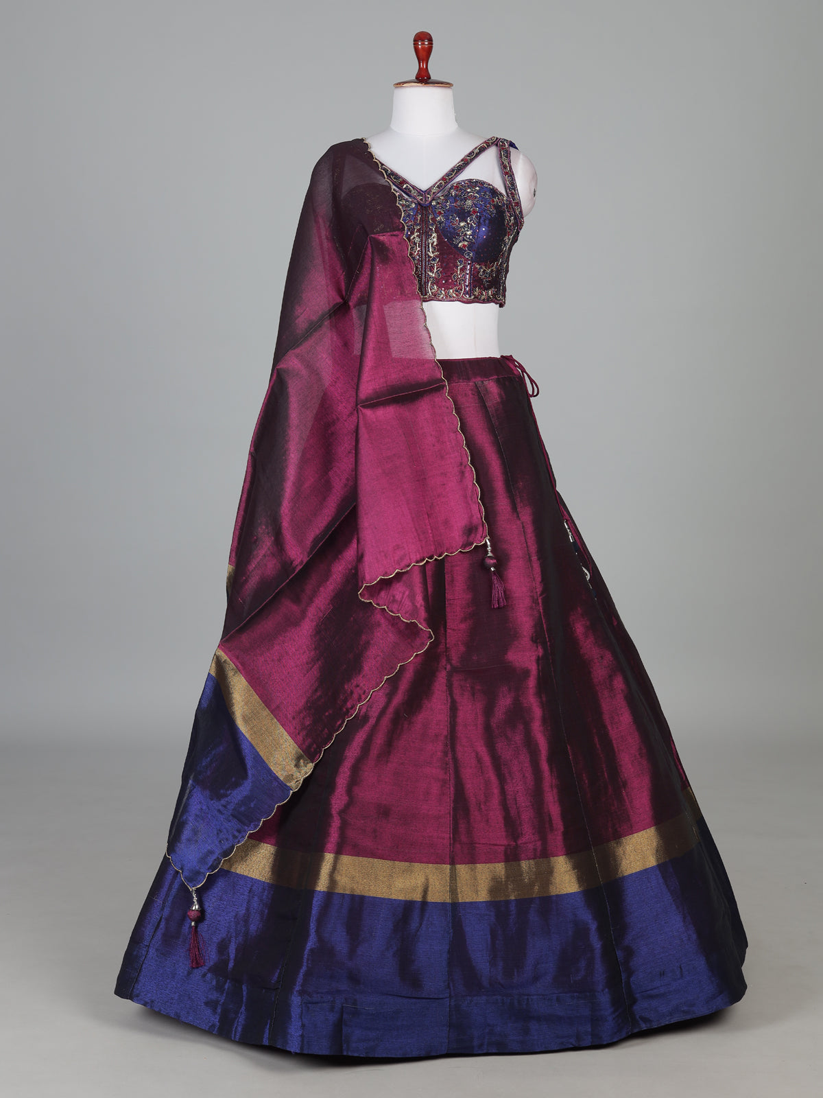 Purple blue silk lehenga choli with zardosi work