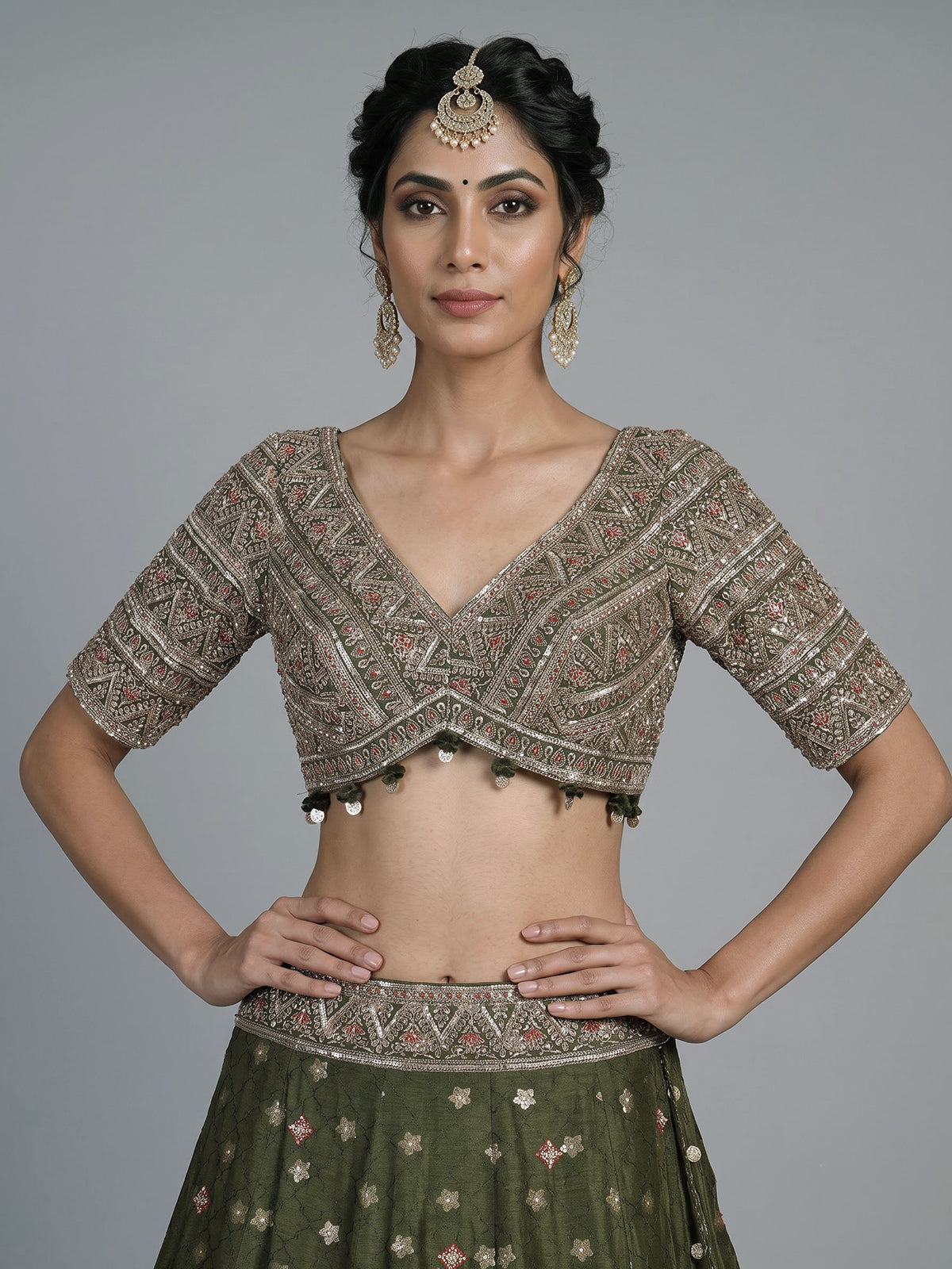 Mehendi green silk embroidered lehenga choli with dupatta