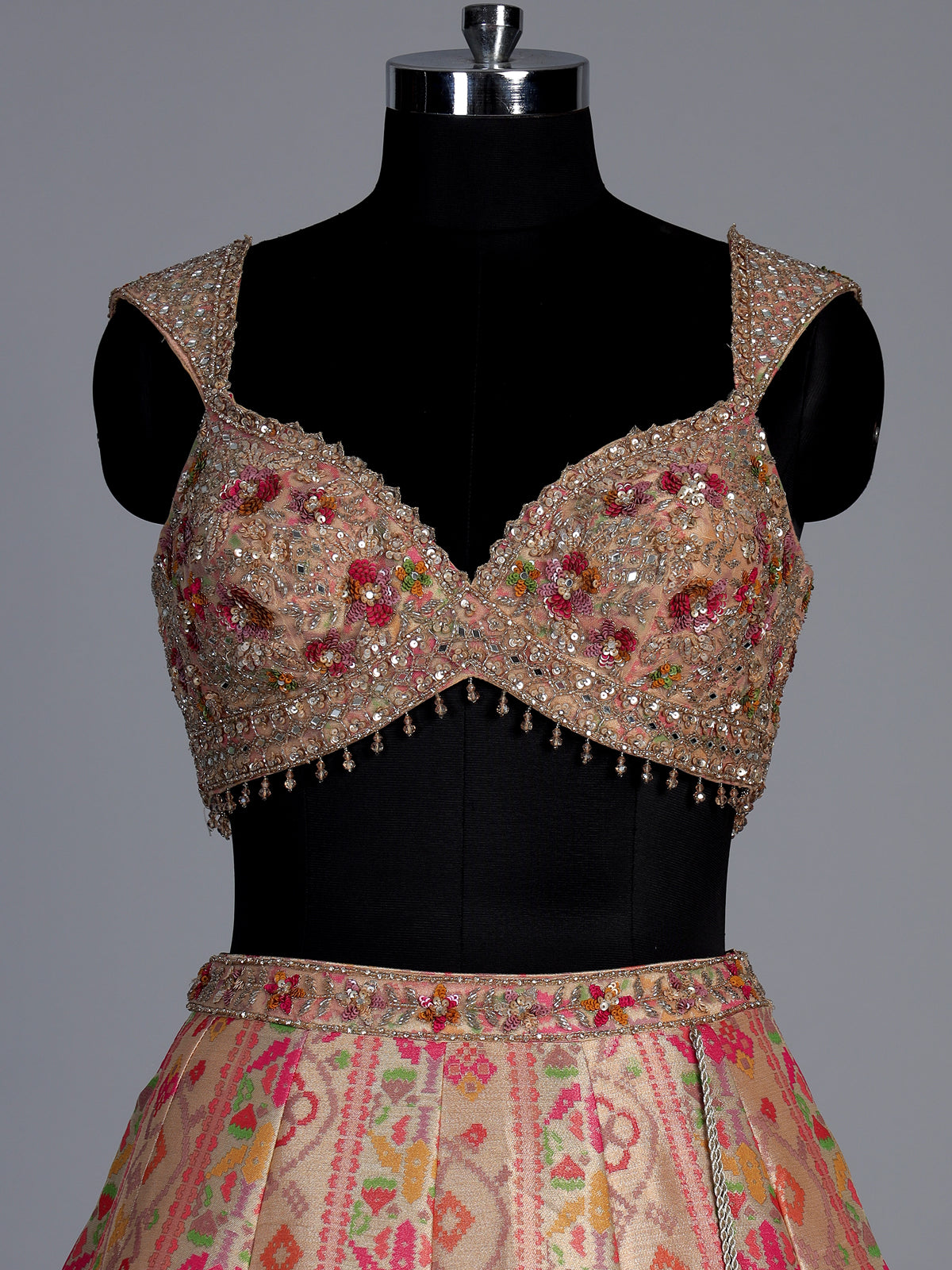Rani pink jacquard geometric floral lehenga choli with dupatta