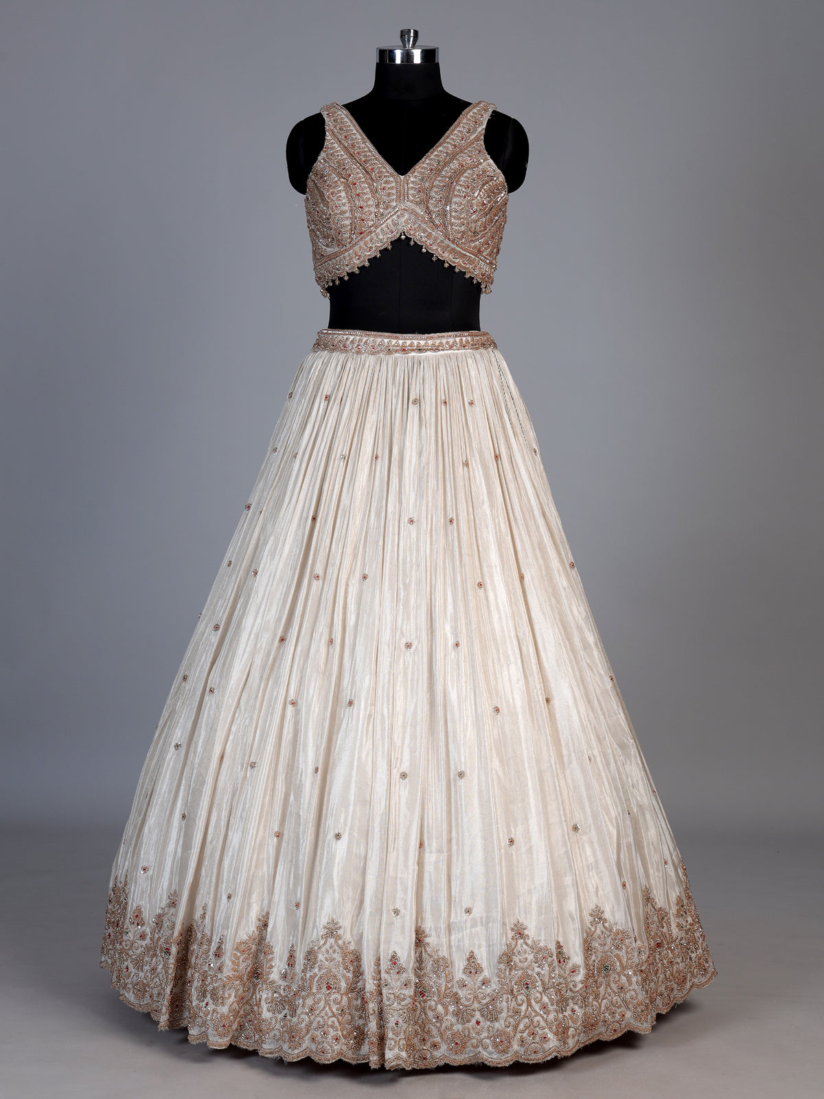 Cream silk embellished lehenga choli with elegant dupatta