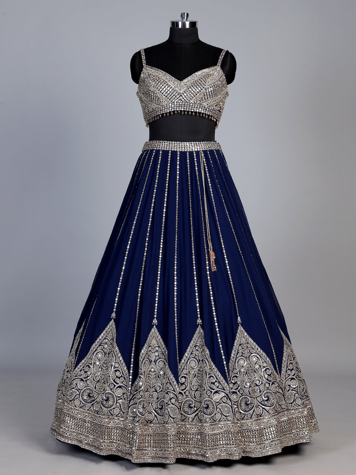 Navy blue georgette embellished lehenga choli with dupatta