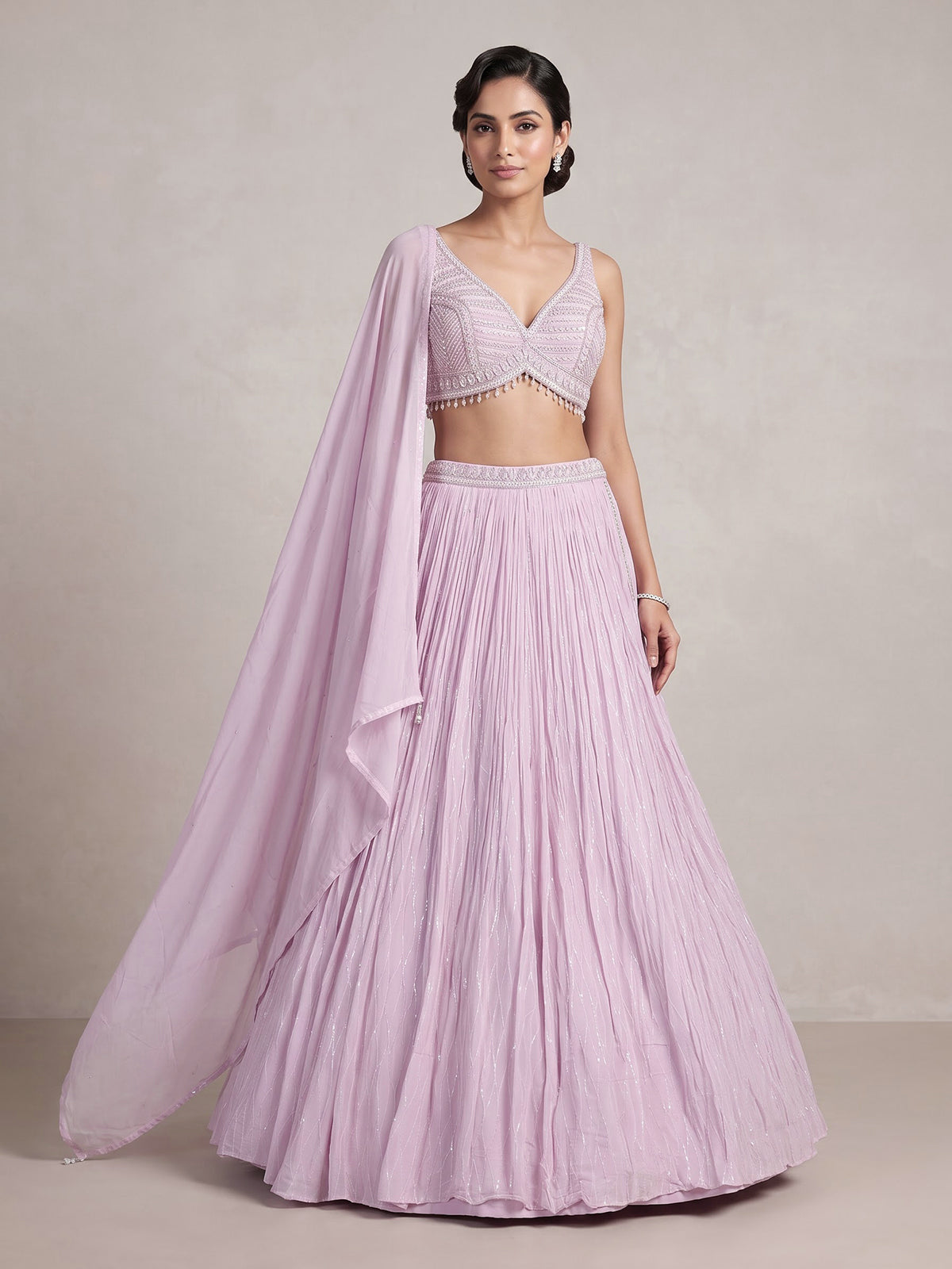 Pink soft georgette lehenga choli with sparkling sequin detailing