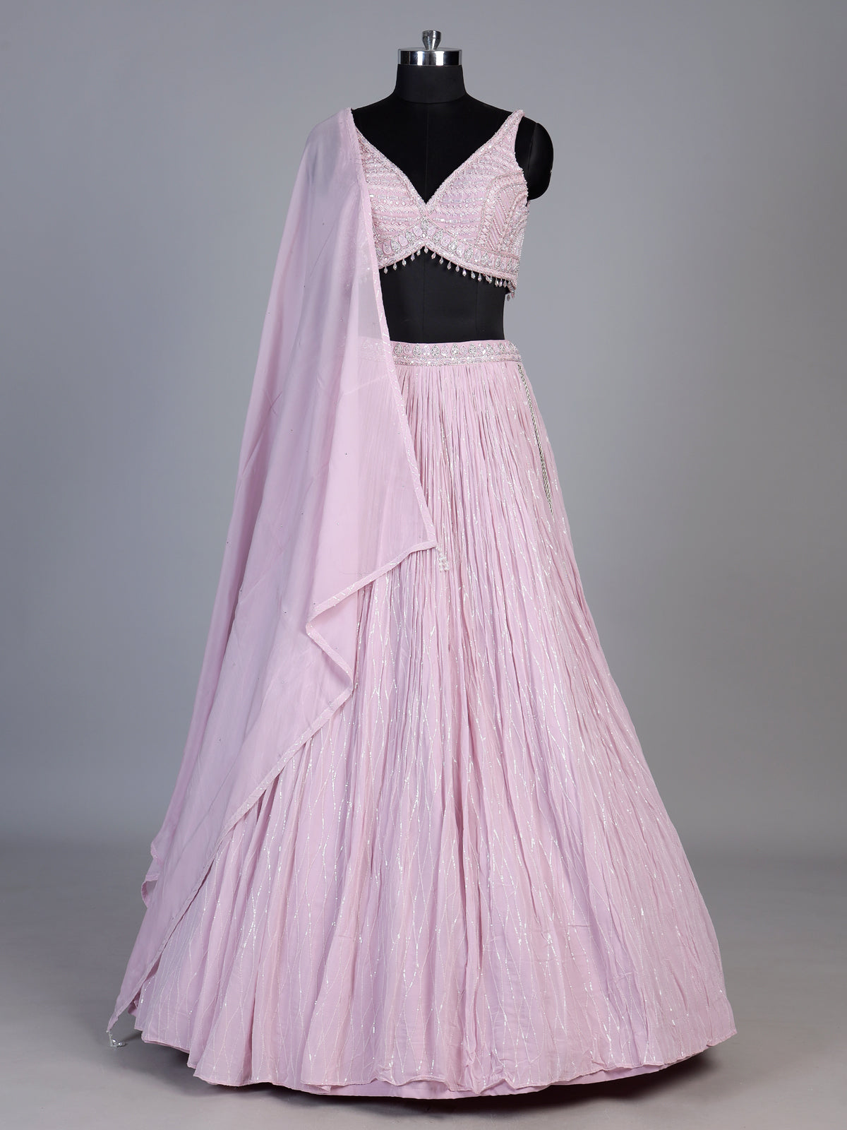 Pink soft georgette lehenga choli with sparkling sequin detailing