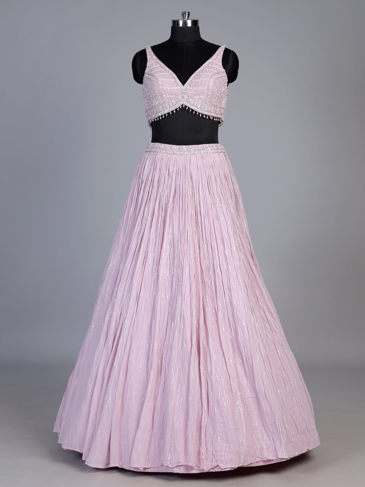 Pink soft georgette lehenga choli with sparkling sequin detailing