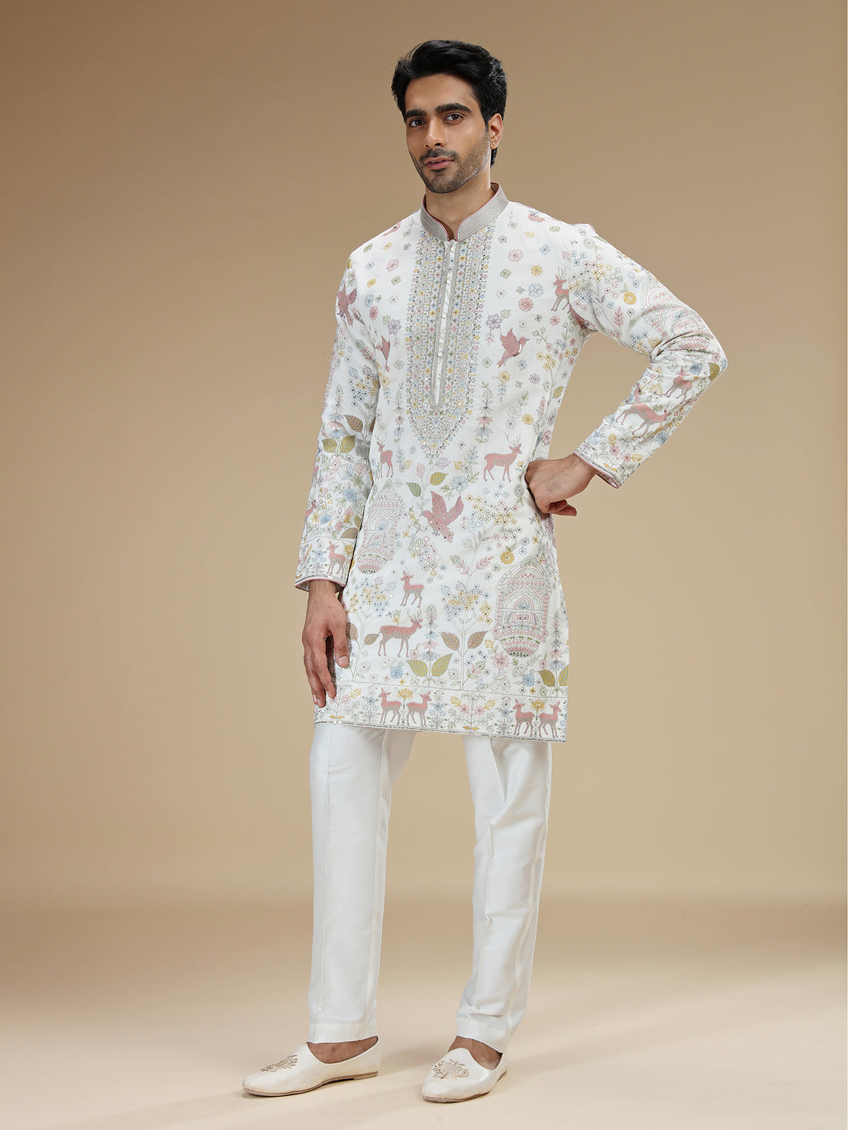 Off white men shikargah embroidered kurta suit