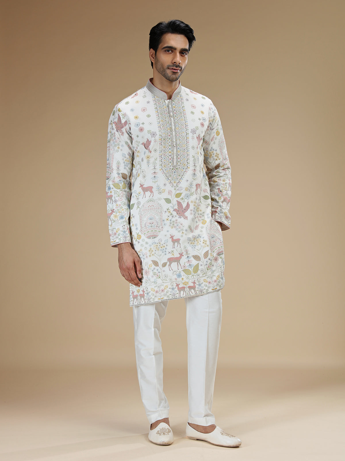 Off white men shikargah embroidered kurta suit