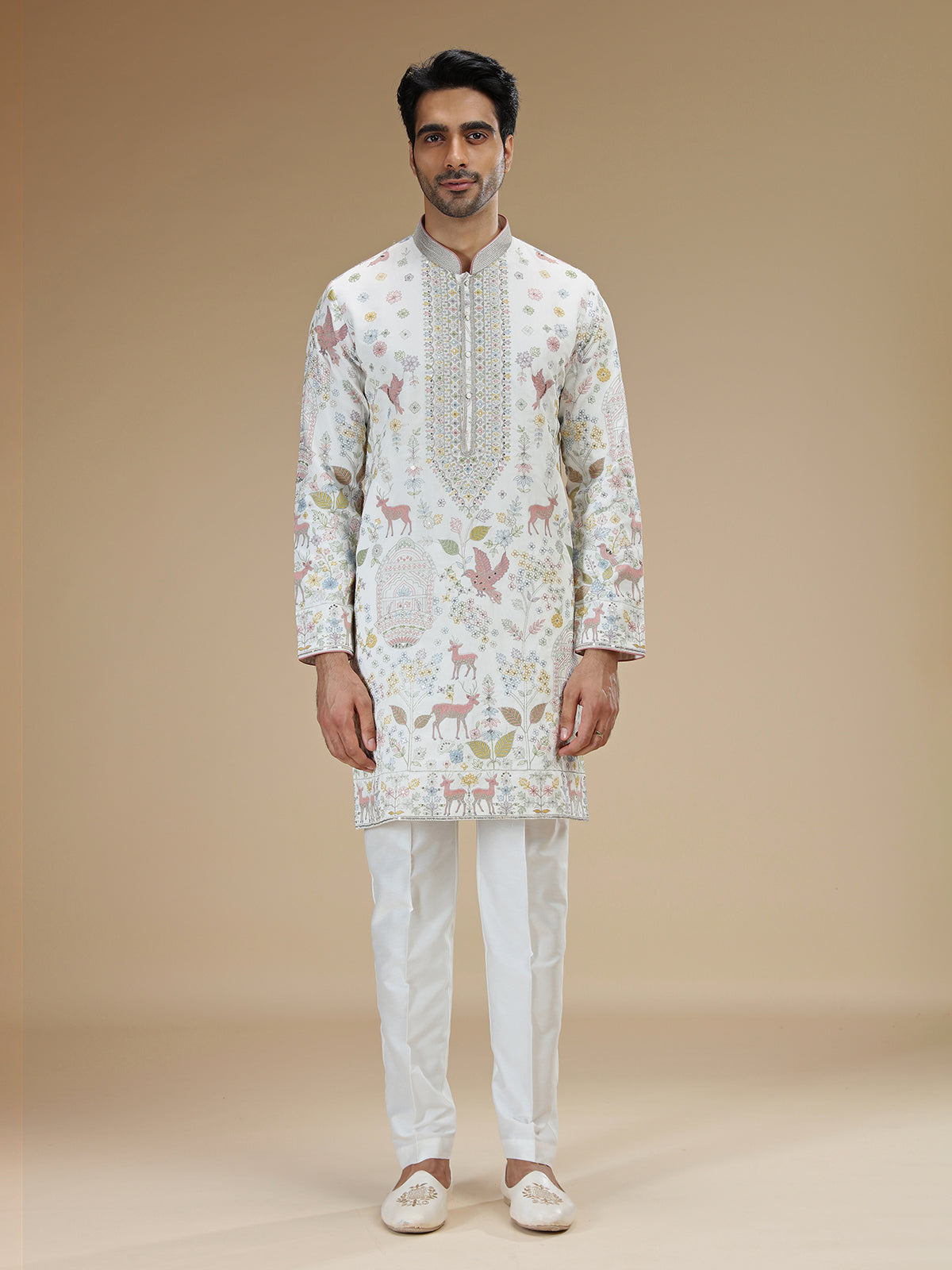 Off white men shikargah embroidered kurta suit