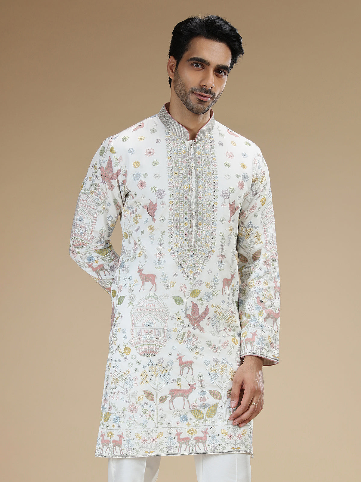 Off white men shikargah embroidered kurta suit