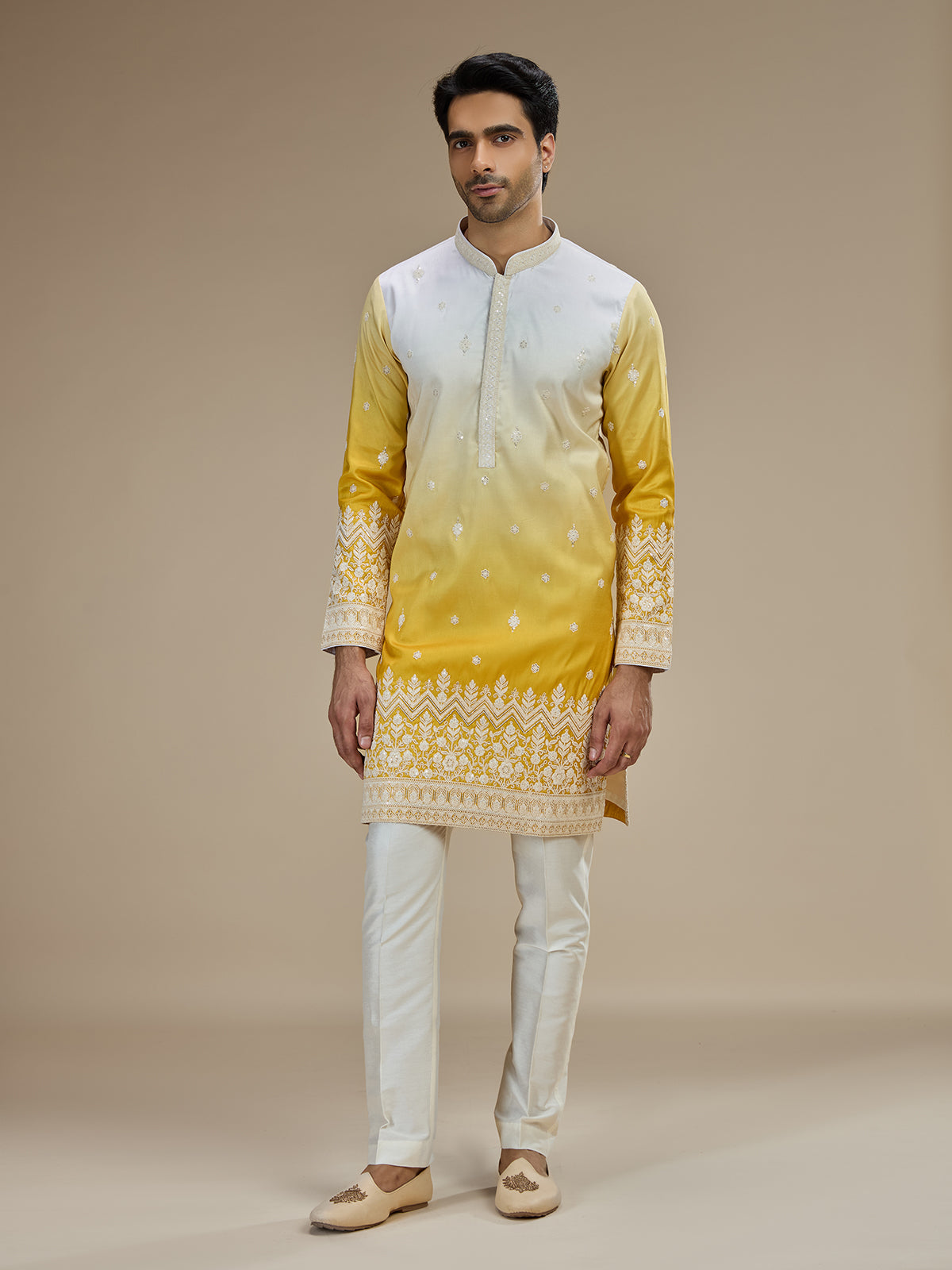 Yellow men ombre tussar kurta pajama