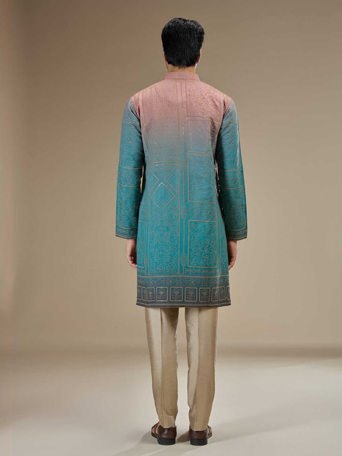 Blue men shaded chanderi embroidered kurta pajama