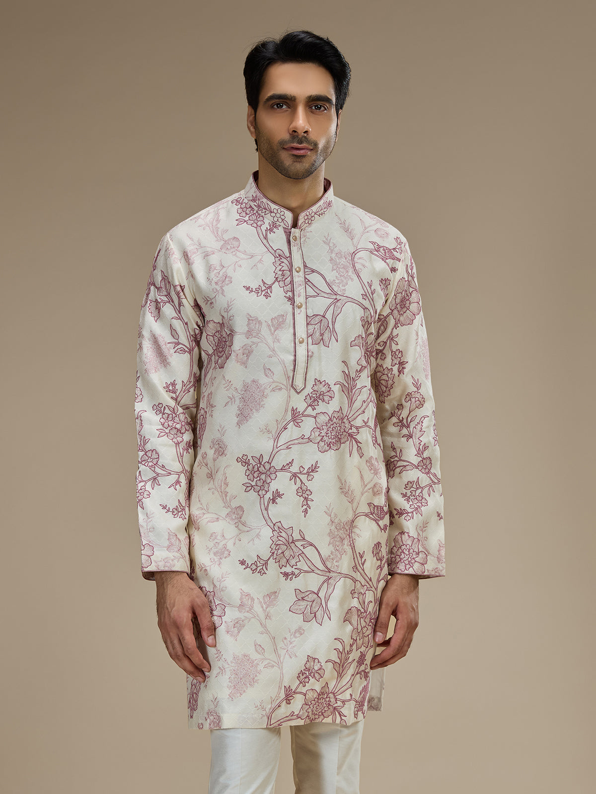 Off white men wine botanical printed kurta pajama