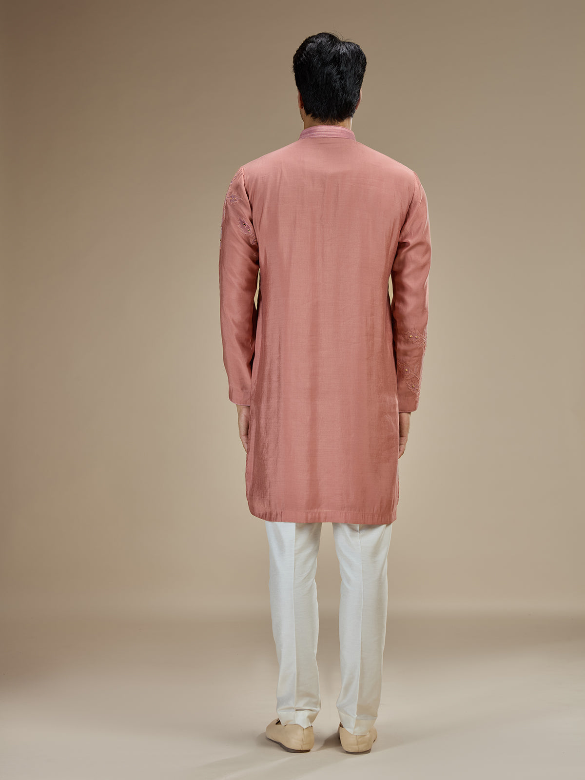 Pink men botanical zari modal silk kurta suit
