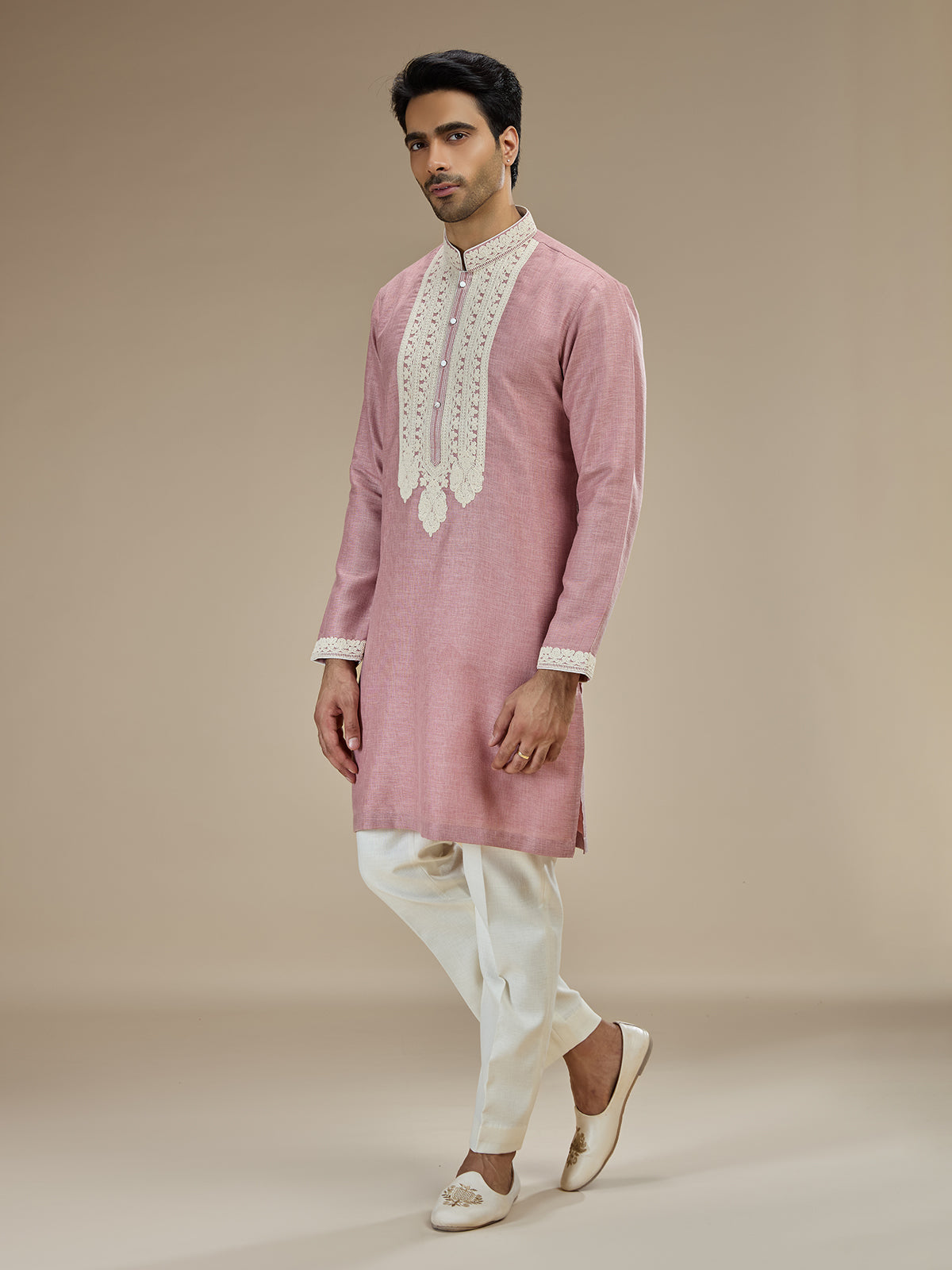 Pink men lucknowi chikankari kurta suit