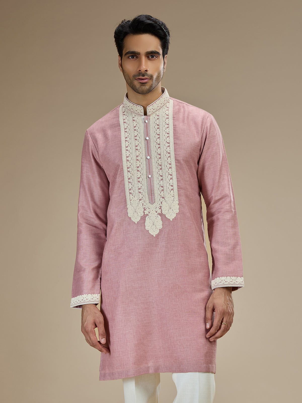 Pink men lucknowi chikankari kurta suit