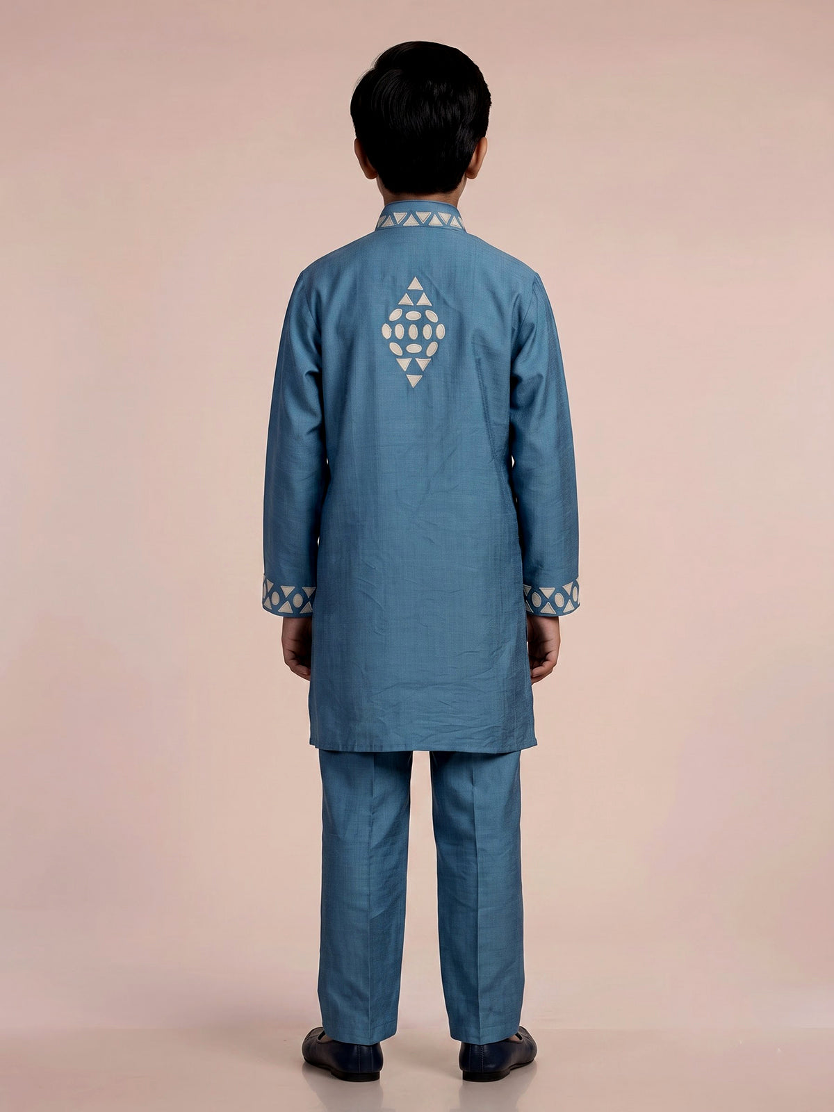 Blue silk embroidered kurta suit for boys with refined festive appeal