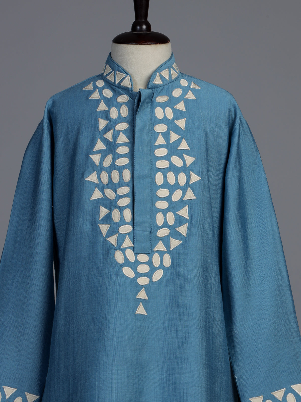 Blue silk embroidered kurta suit for boys with refined festive appeal